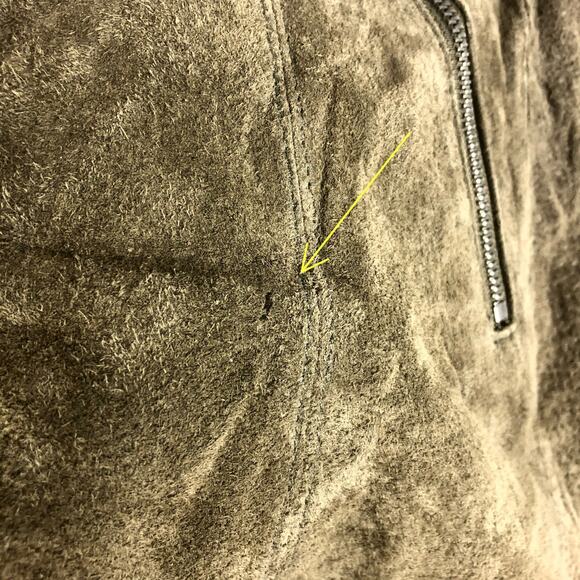 BlankNYC Women A Line Mini Moto Suede Skirt 25 Taupe Green Asymmetrical Zip FLAW - Picture 4 of 8